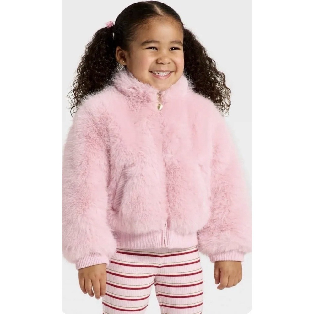 Girls' Faux Fur Bluson Jacket - Cat & Jack Pink Fur Size 18m 18 months